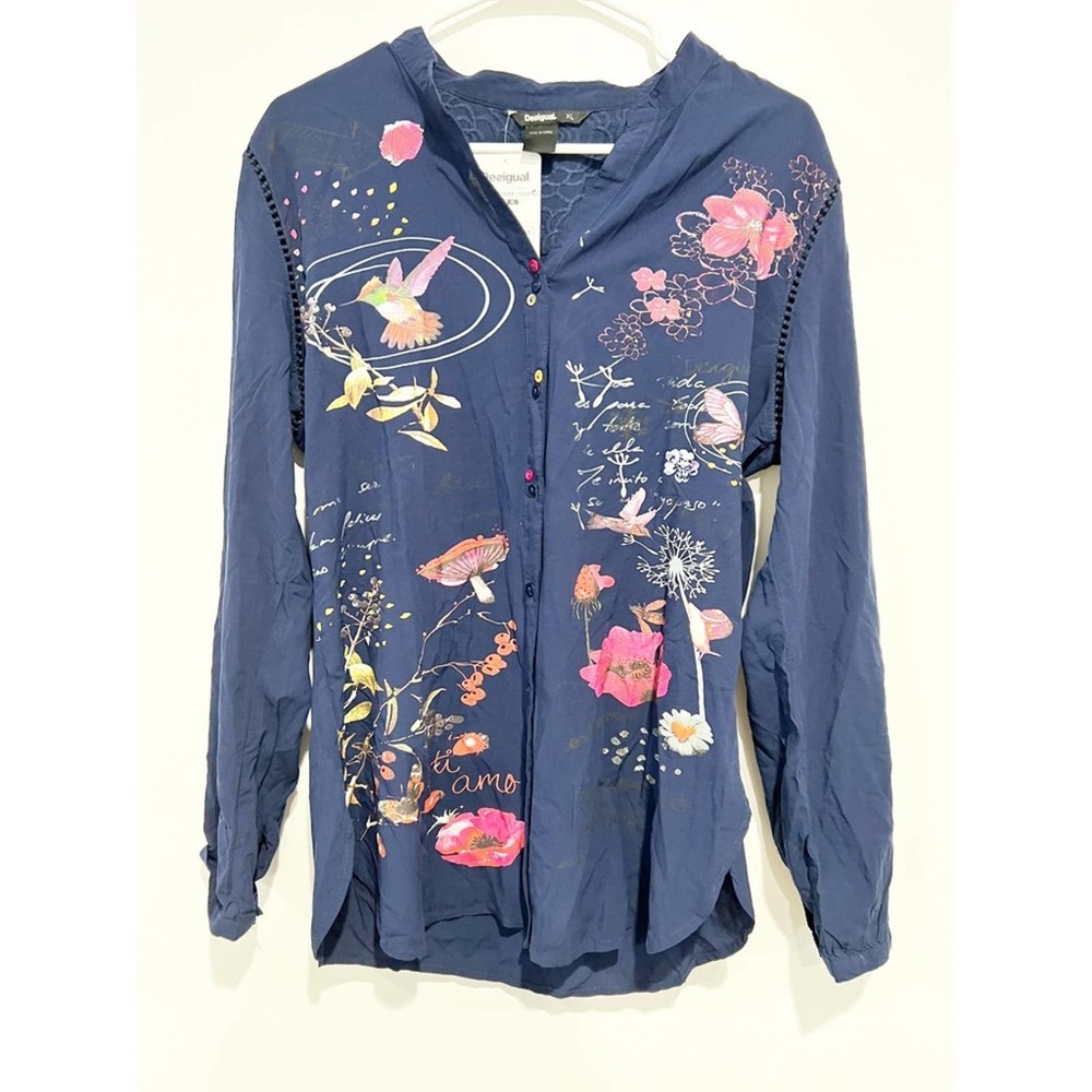 NWT Desigual Blue Button Down Blouse